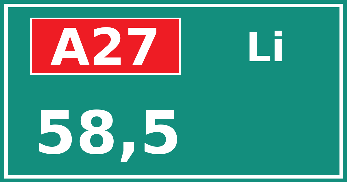 Hectometerbord A27 58,5 zijde Li