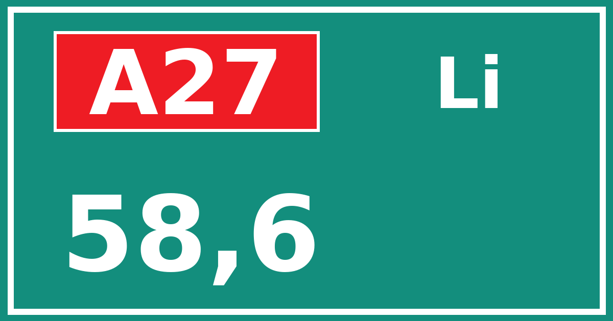 Hectometerbord A27 58,6 zijde Li