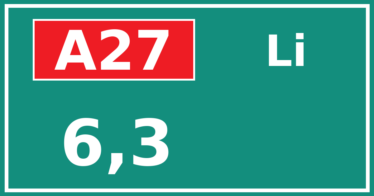 Hectometerbord A27 6,3 zijde Li