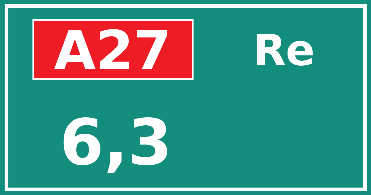 Hectometerbord A27 6,3 zijde Re