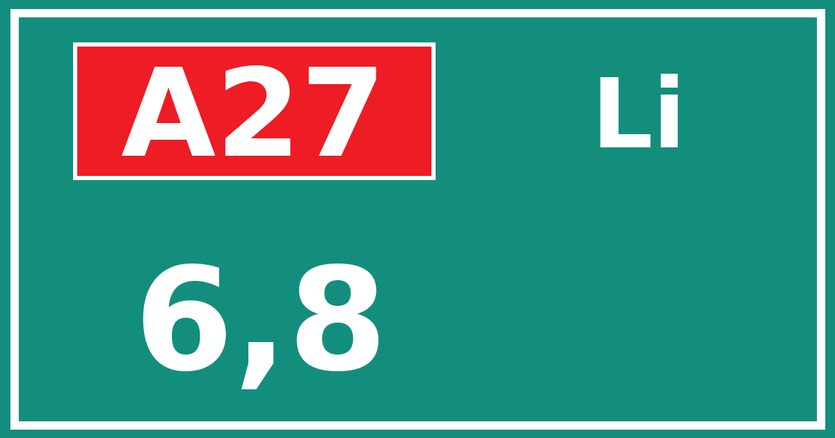 Hectometerbord A27 6,8 zijde Li