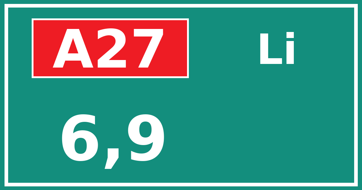 Hectometerbord A27 6,9 zijde Li