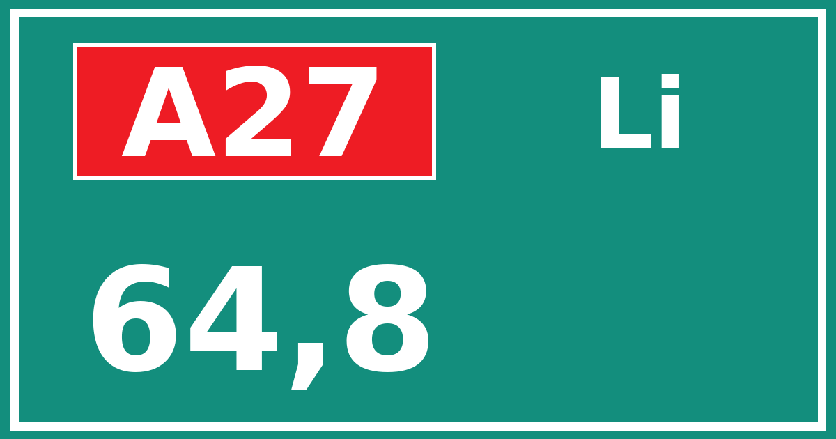 Hectometerbord A27 64,8 zijde Li