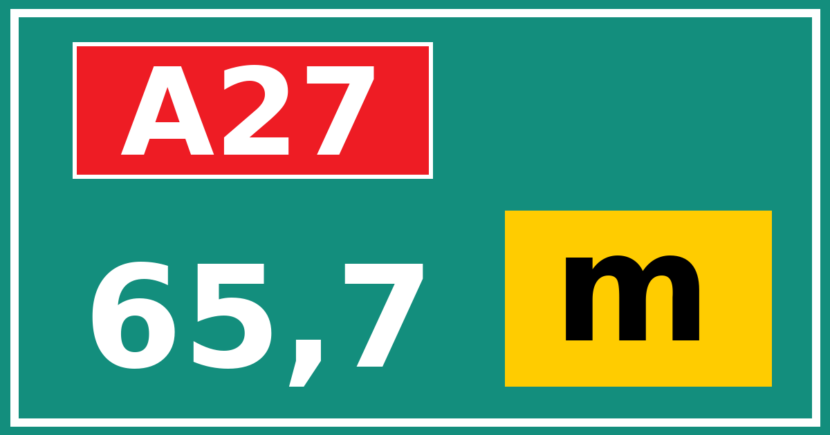 Hectometerbord A27 65,7 letter m