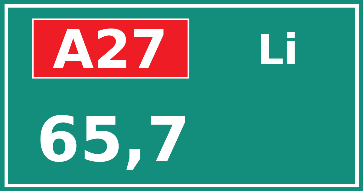 Hectometerbord A27 65,7 zijde Li
