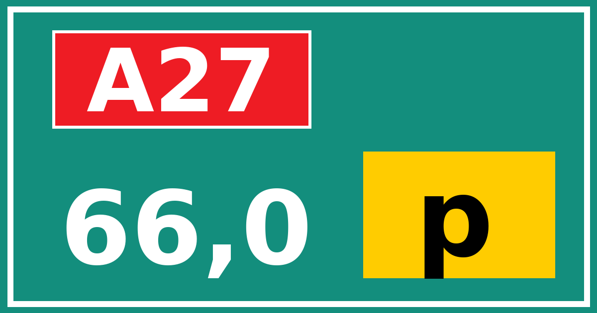 Hectometerbord A27 66,0 letter p