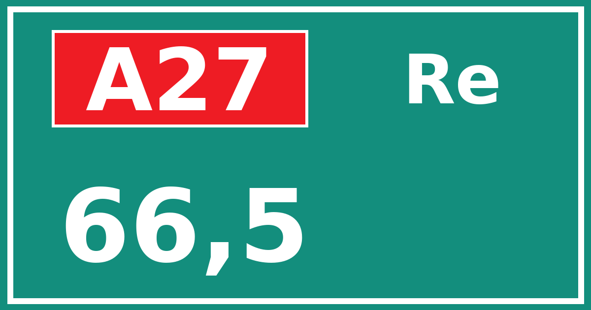 Hectometerbord A27 66,5 zijde Re