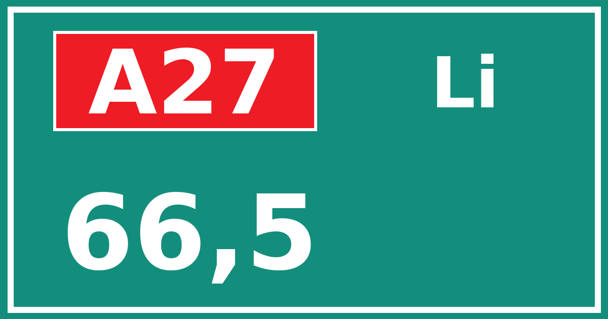 Hectometerbord A27 66,5 zijde Li