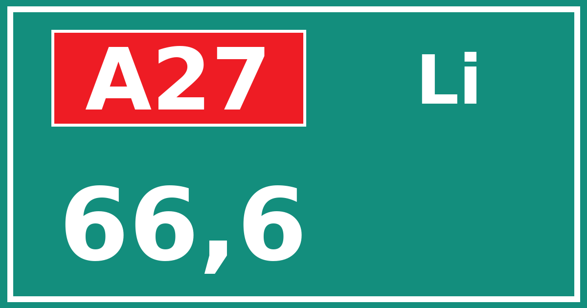 Hectometerbord A27 66,6 zijde Li