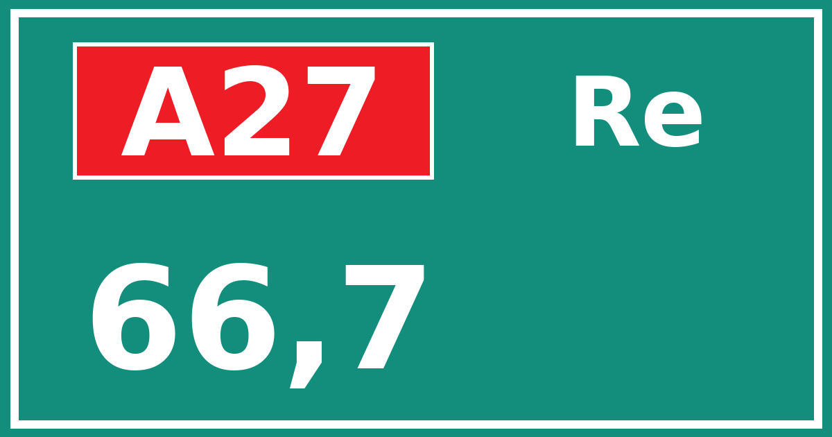 Hectometerbord A27 66,7 zijde Re