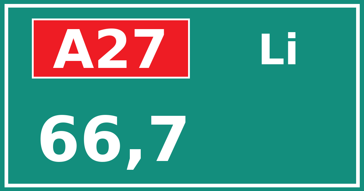 Hectometerbord A27 66,7 zijde Li
