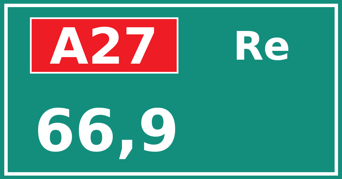 Hectometerbord A27 66,9 zijde Re