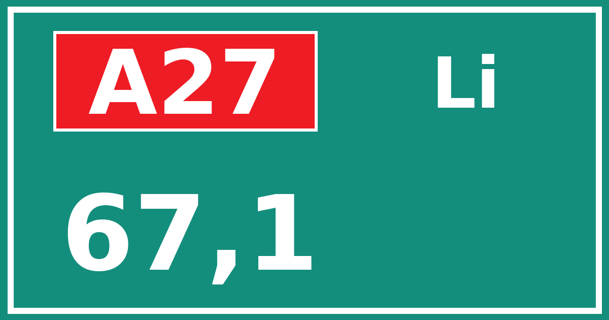 Hectometerbord A27 67,1 zijde Li
