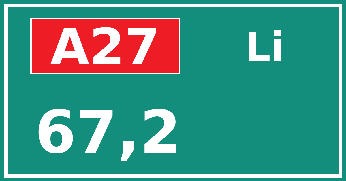 Hectometerbord A27 67,2 zijde Li