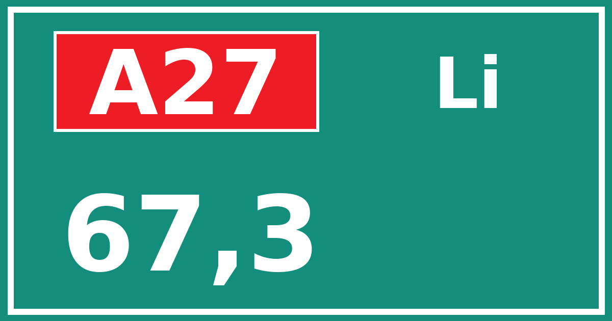 Hectometerbord A27 67,3 zijde Li