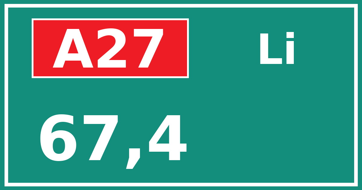Hectometerbord A27 67,4 zijde Li