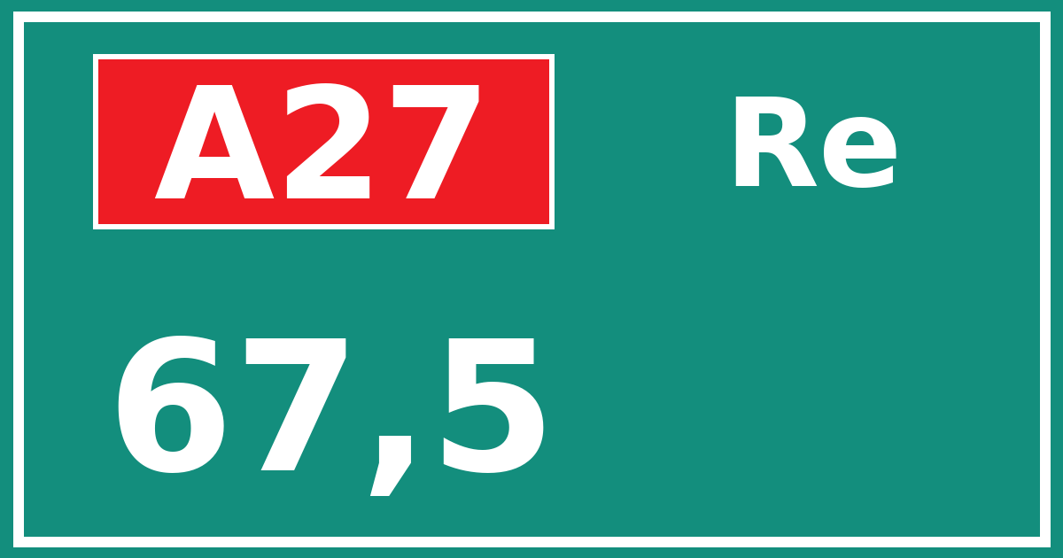 Hectometerbord A27 67,5 zijde Re