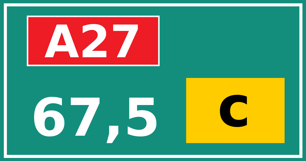 Hectometerbord A27 67,5 letter c