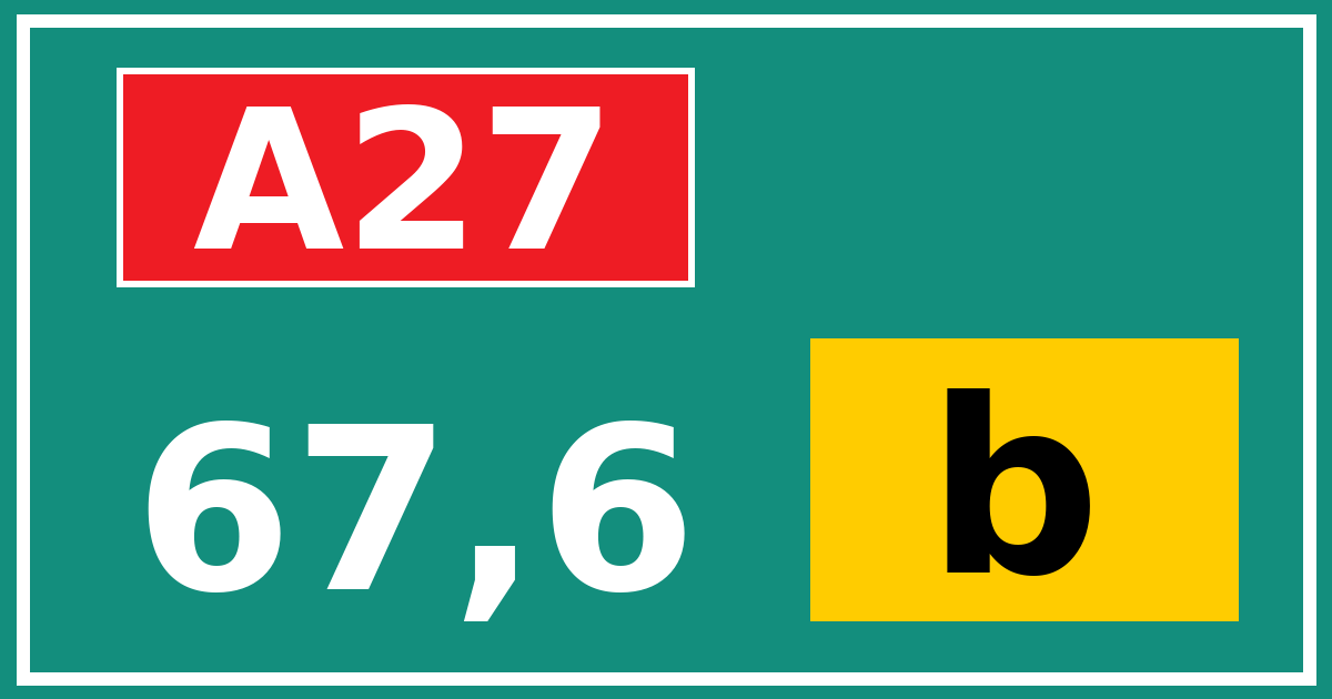 Hectometerbord A27 67,6 letter b