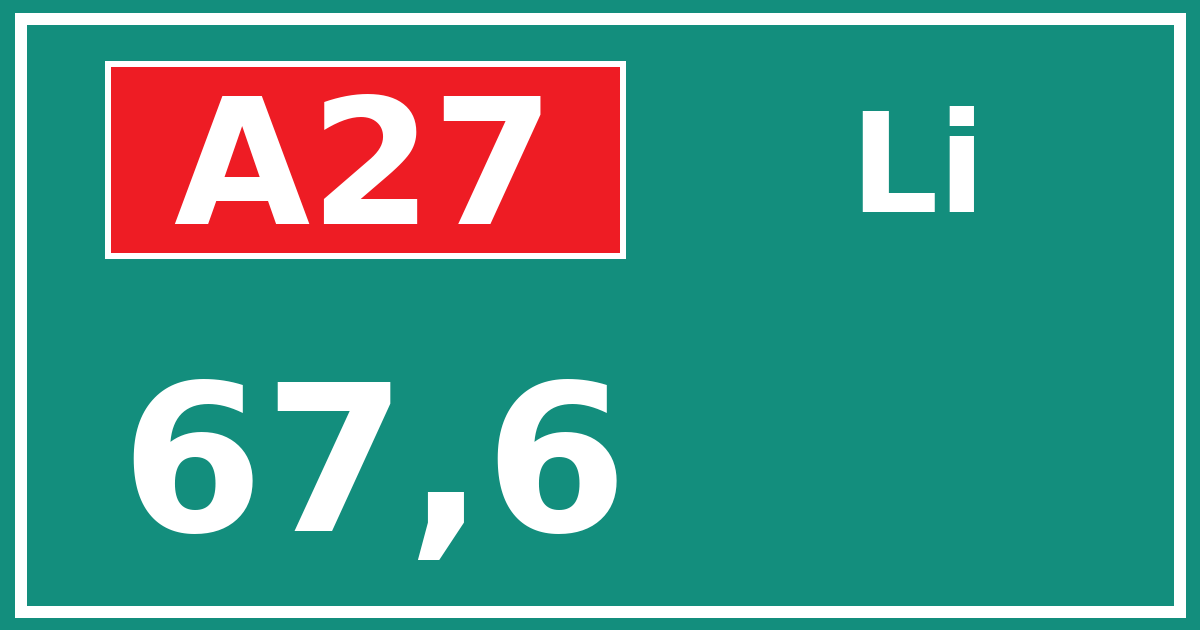Hectometerbord A27 67,6 zijde Li