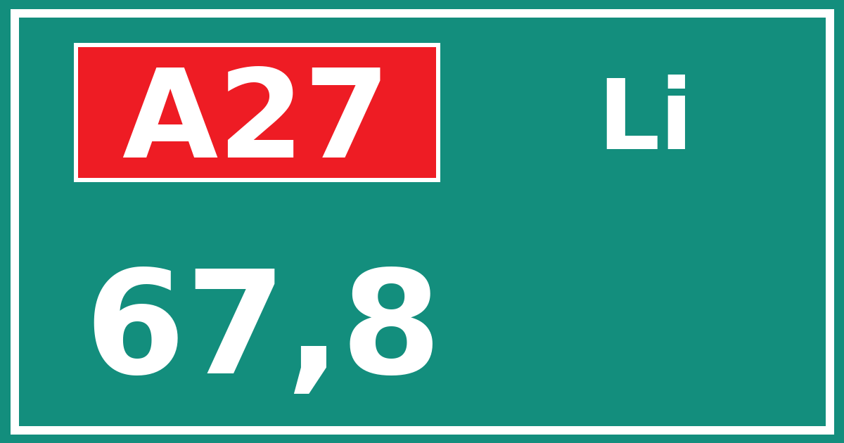 Hectometerbord A27 67,8 zijde Li