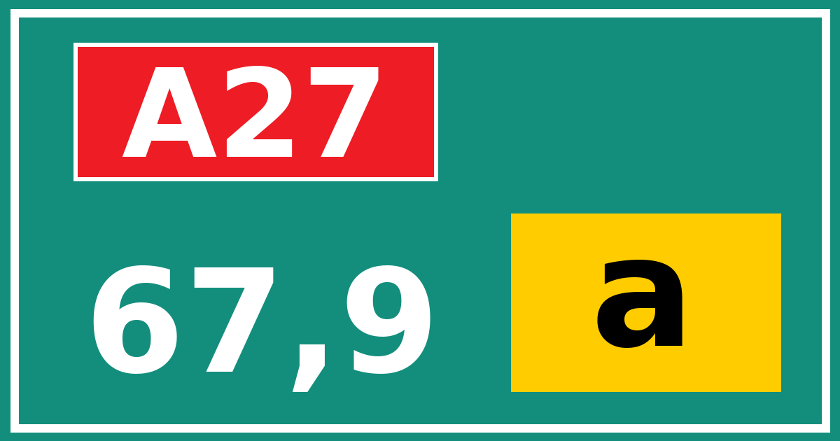 Hectometerbord A27 67,9 letter a