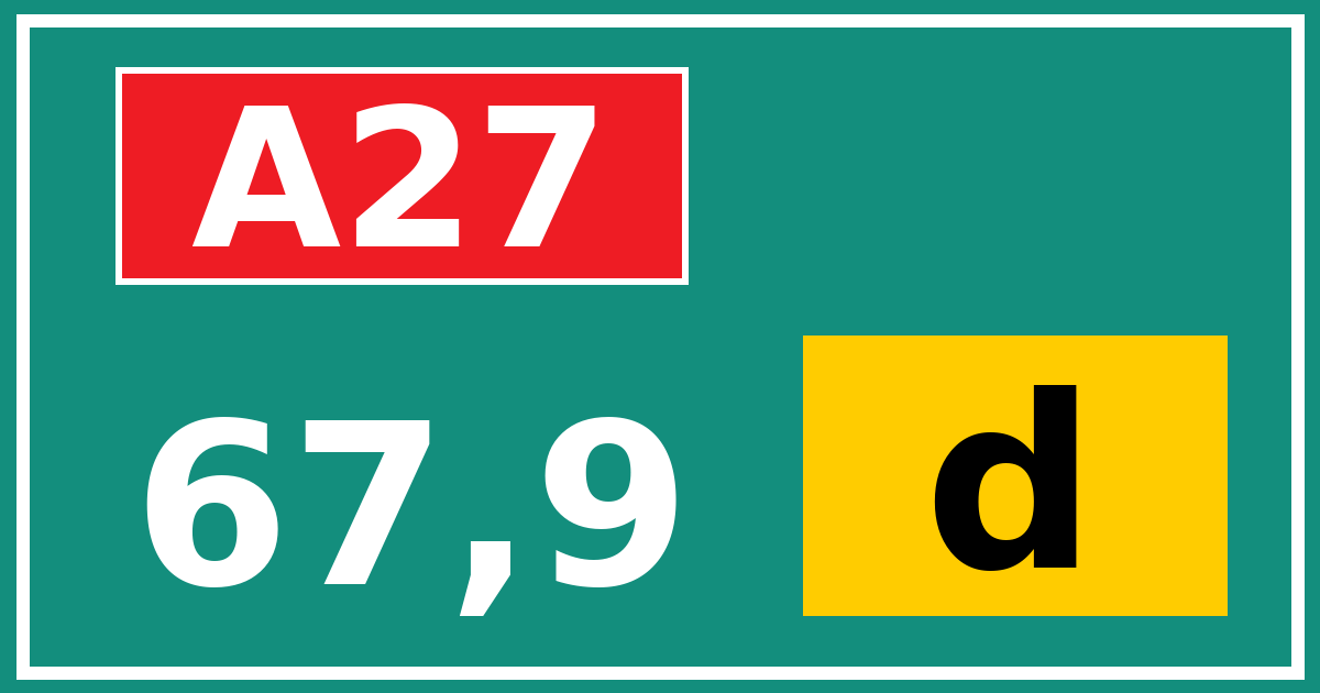 Hectometerbord A27 67,9 letter d
