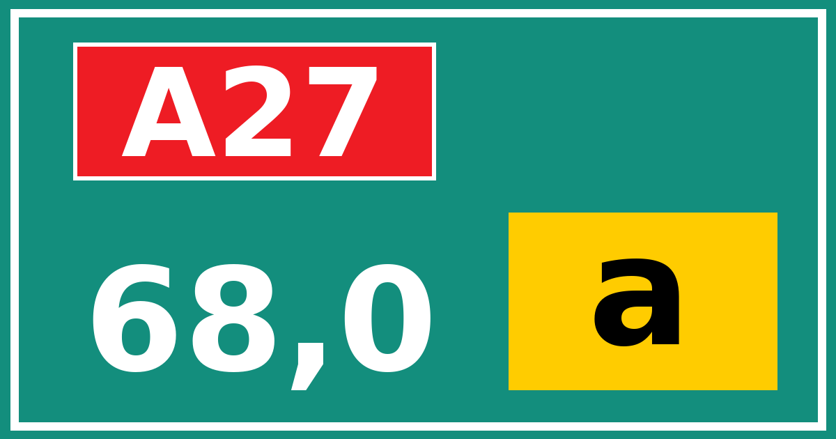 Hectometerbord A27 68,0 letter a