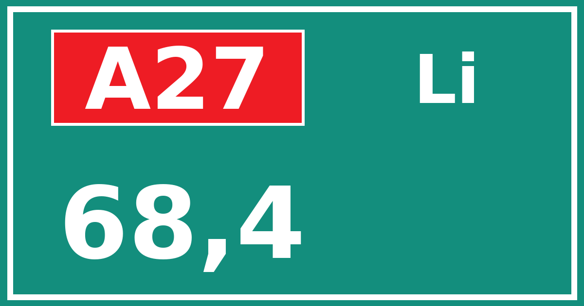 Hectometerbord A27 68,4 zijde Li