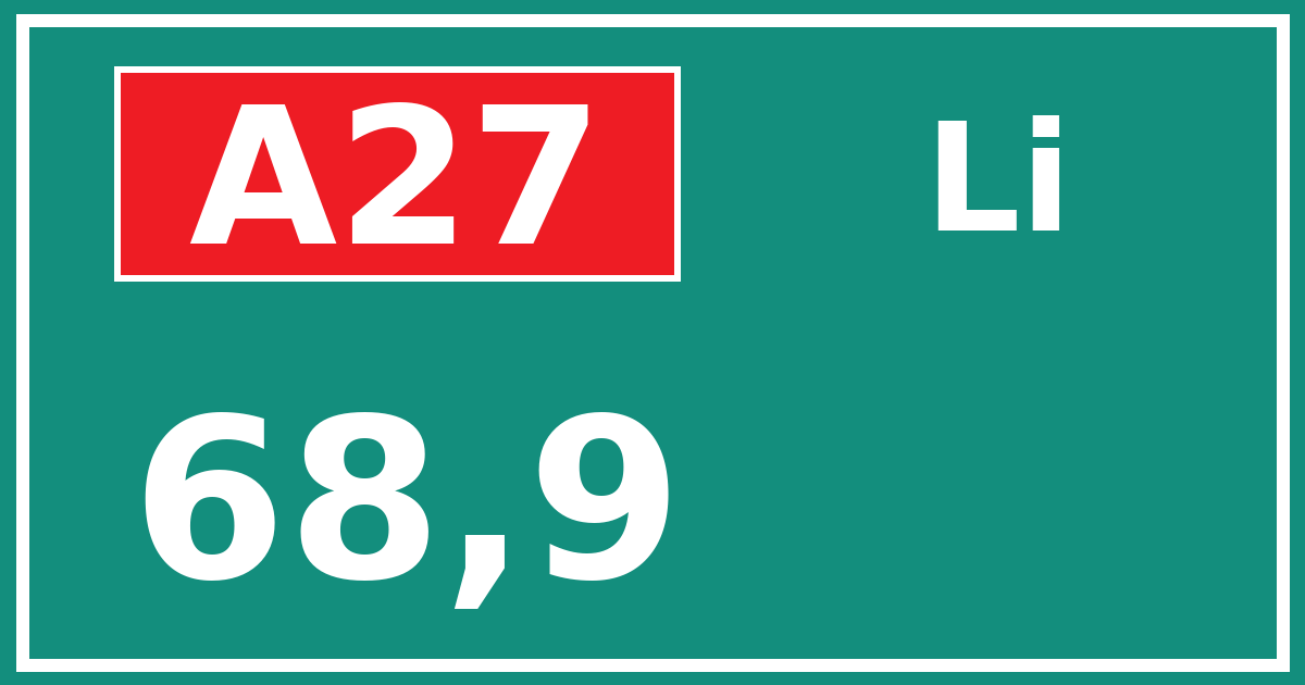 Hectometerbord A27 68,9 zijde Li