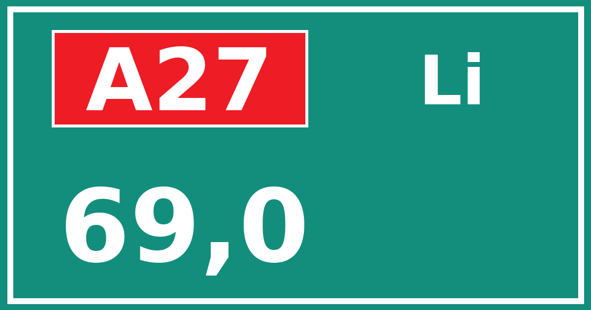 Hectometerbord A27 69,0 zijde Li