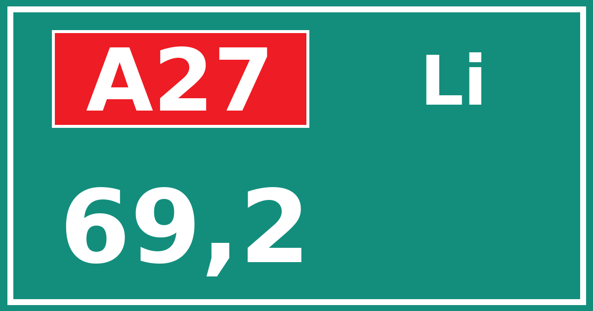Hectometerbord A27 69,2 zijde Li