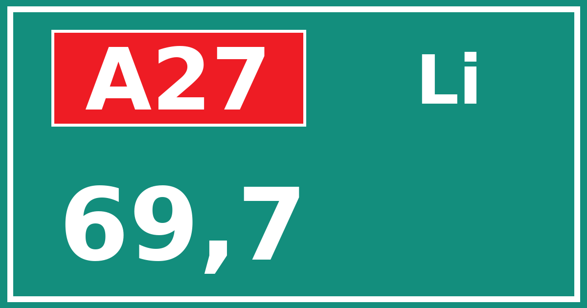 Hectometerbord A27 69,7 zijde Li