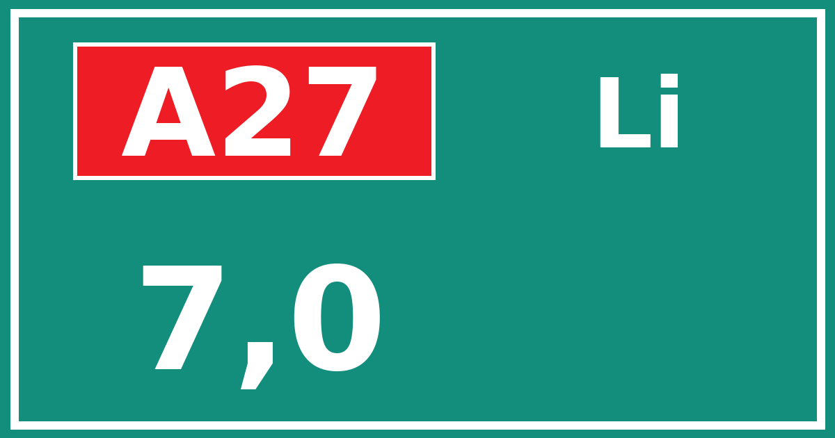 Hectometerbord A27 7,0 zijde Li