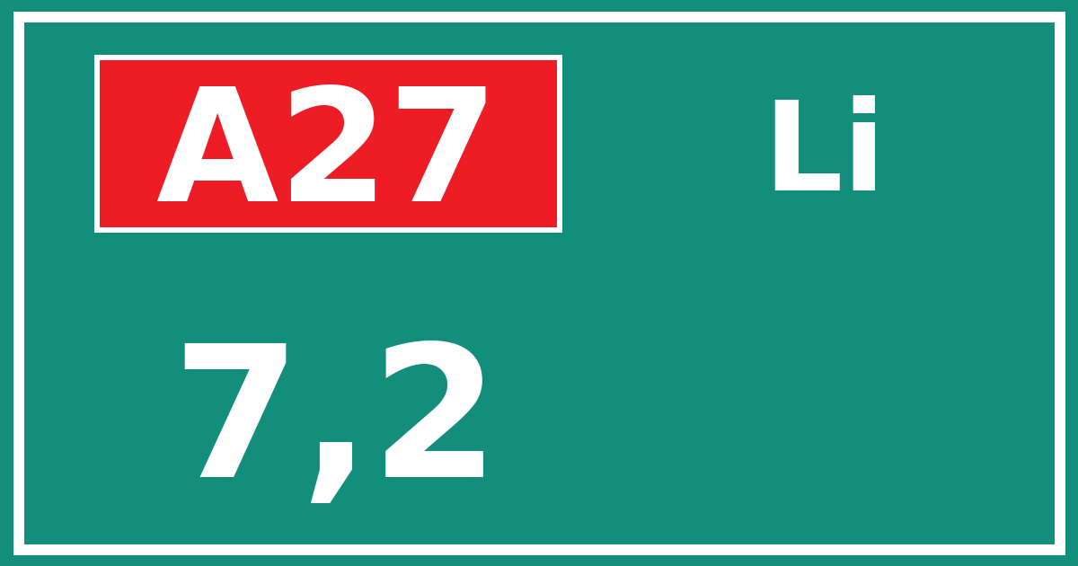 Hectometerbord A27 7,2 zijde Li