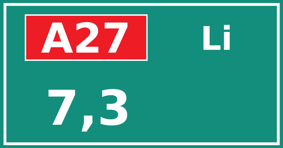 Hectometerbord A27 7,3 zijde Li