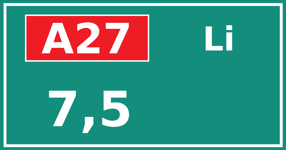 Hectometerbord A27 7,5 zijde Li