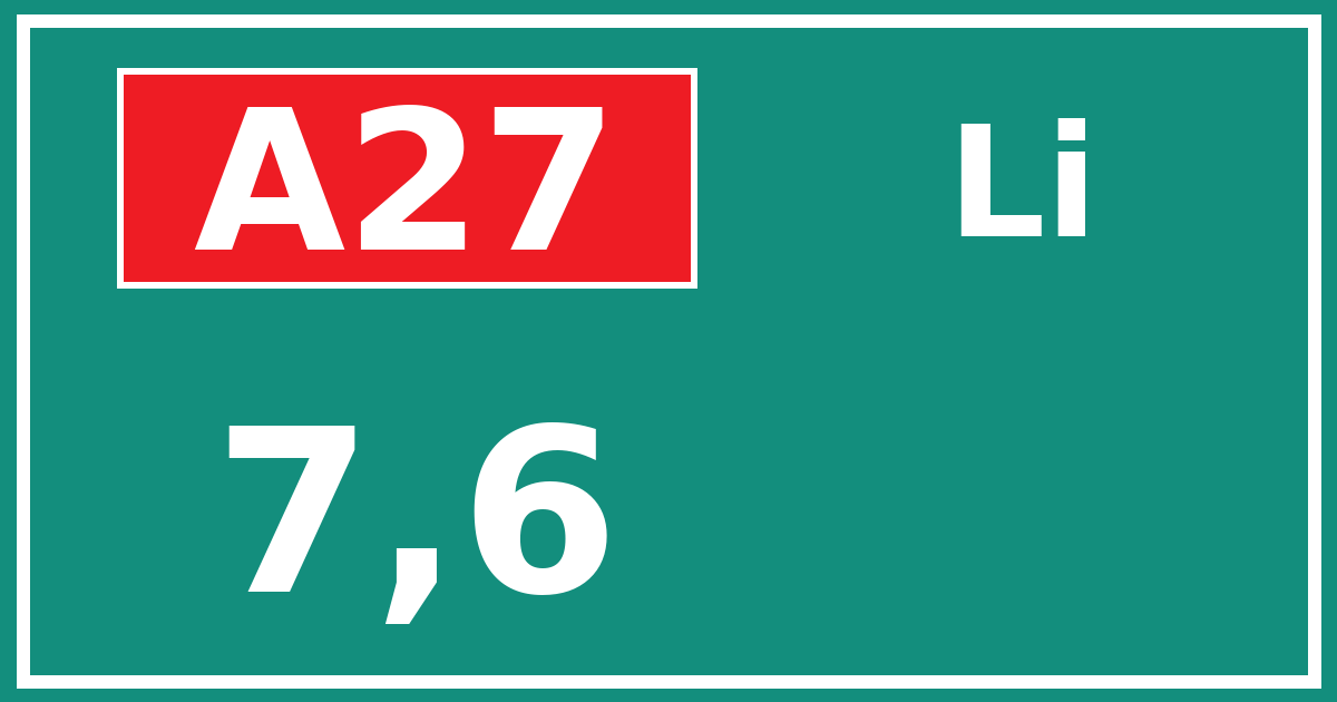 Hectometerbord A27 7,6 zijde Li