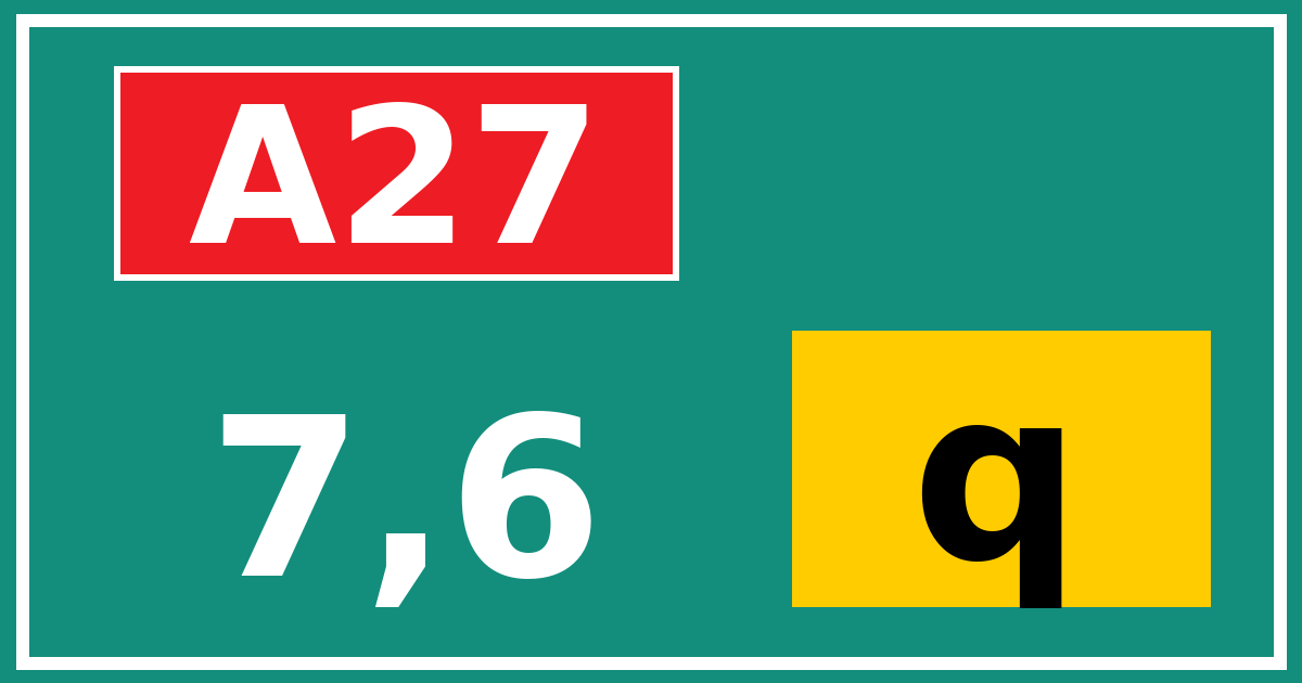 Hectometerbord A27 7,6 letter q