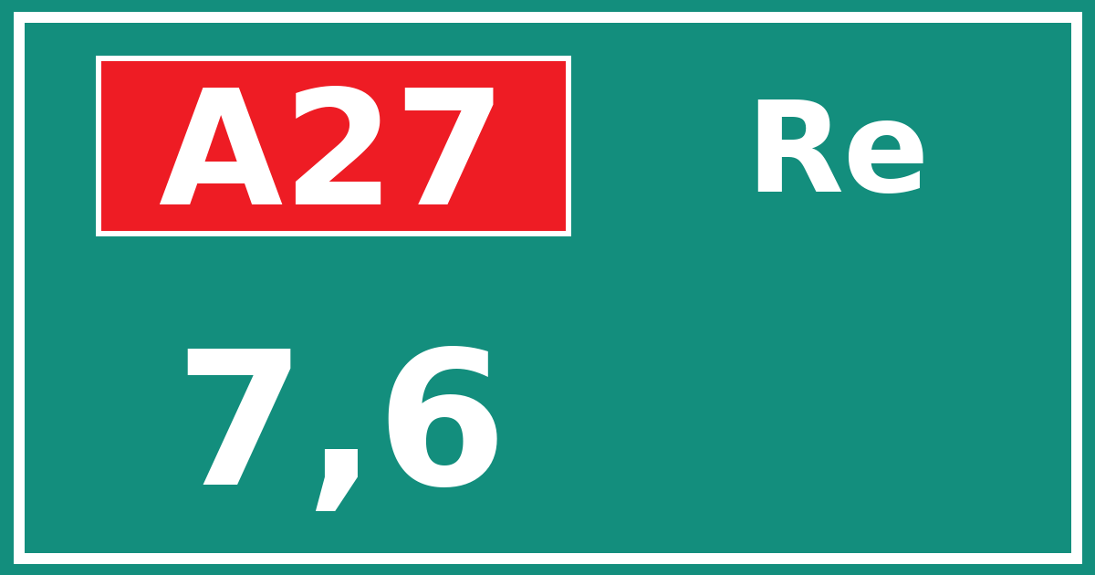 Hectometerbord A27 7,6 zijde Re