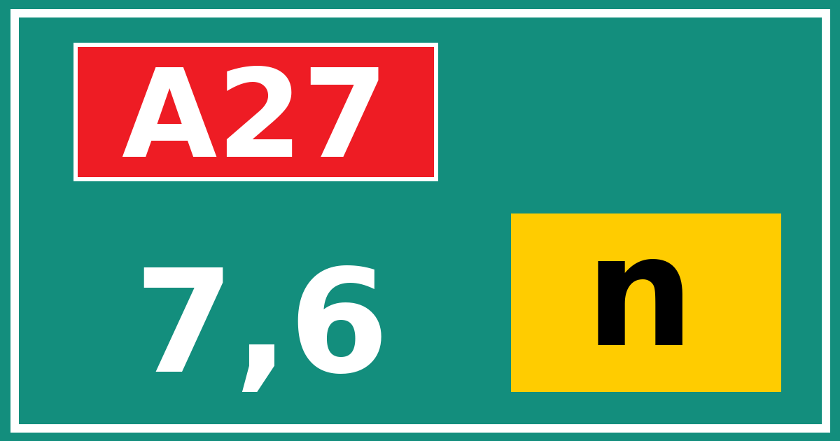 Hectometerbord A27 7,6 letter n