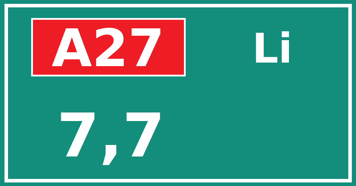 Hectometerbord A27 7,7 zijde Li