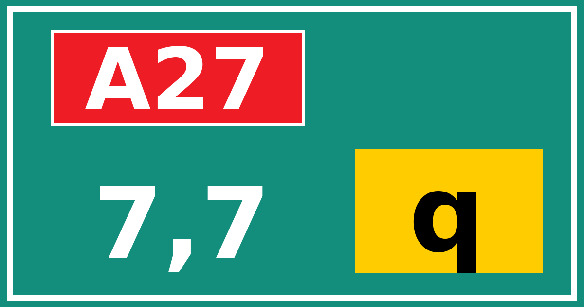 Hectometerbord A27 7,7 letter q