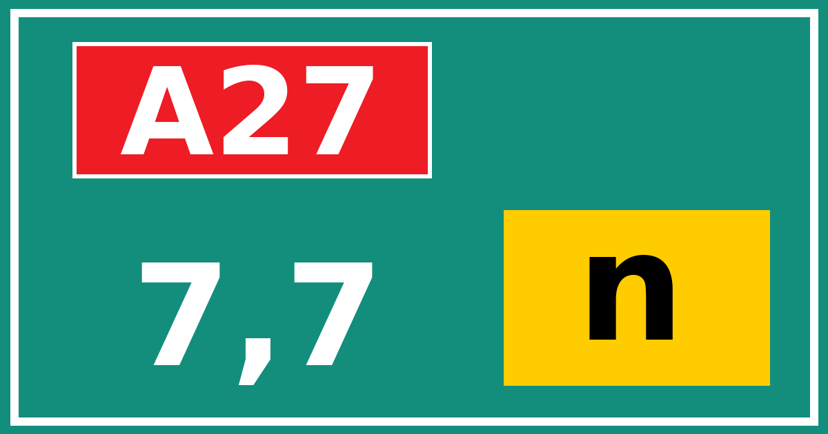 Hectometerbord A27 7,7 letter n