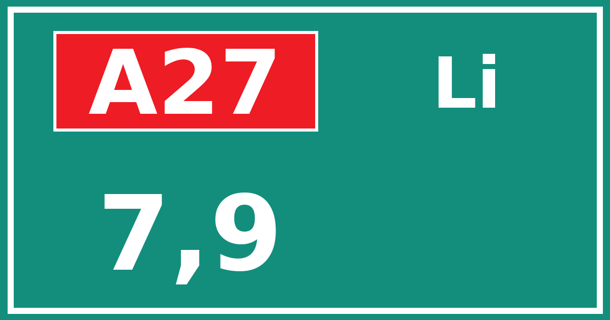 Hectometerbord A27 7,9 zijde Li
