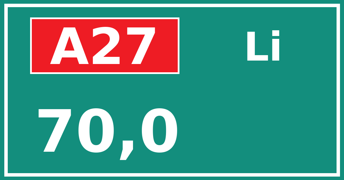 Hectometerbord A27 70,0 zijde Li