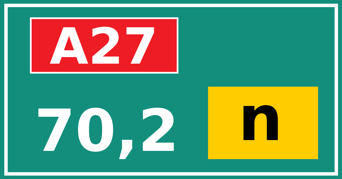 Hectometerbord A27 70,2 letter n