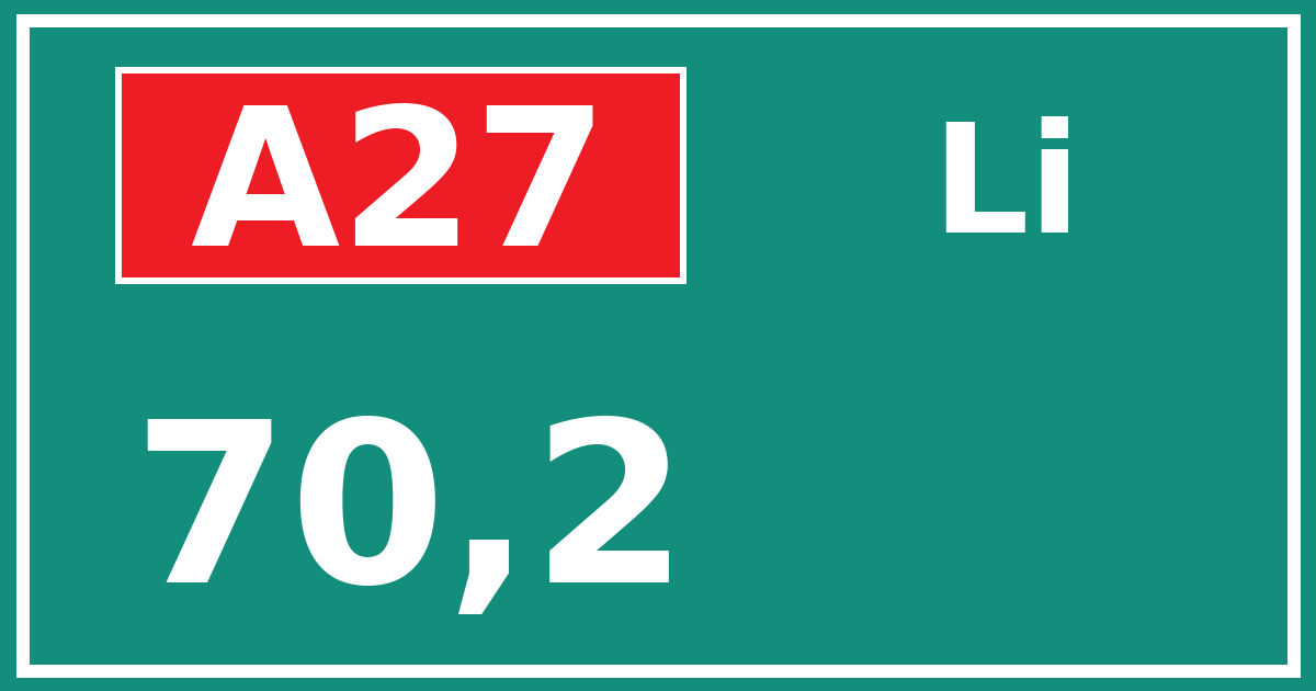 Hectometerbord A27 70,2 zijde Li