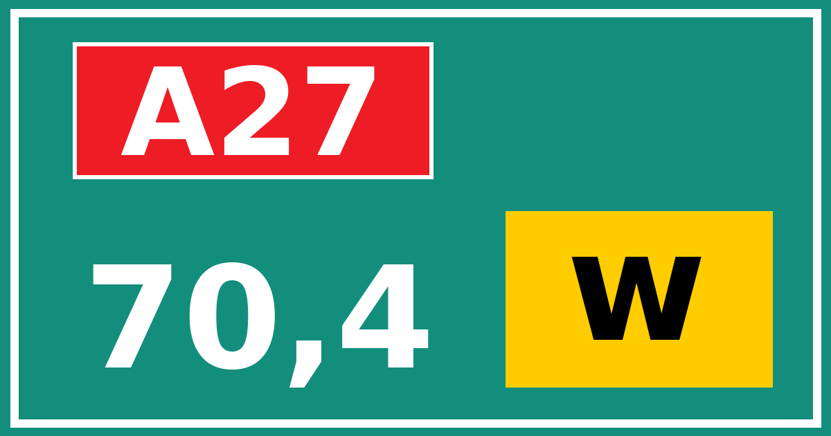Hectometerbord A27 70,4 letter w