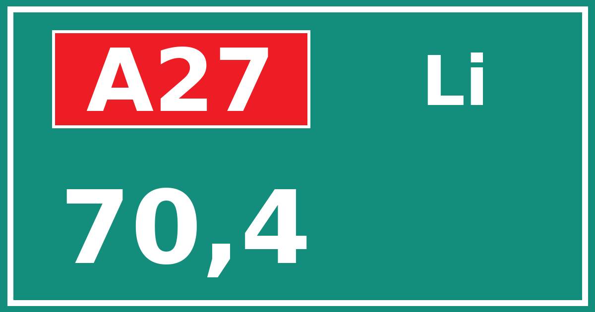 Hectometerbord A27 70,4 zijde Li
